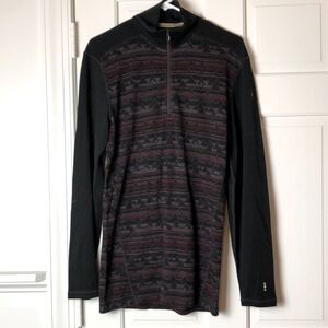 Smartwool Black Merino Wool Quarter Zip Abstract Mountain Jacket Size M